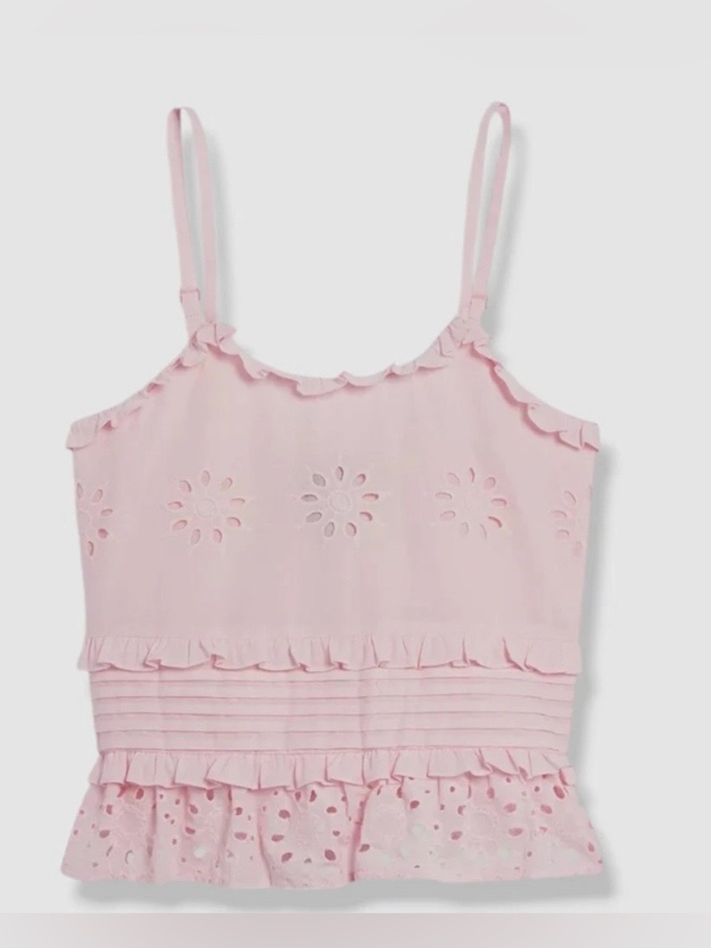 Aqua Women’s Pink Eyelet Ruffle Cami Crop Top size Small S